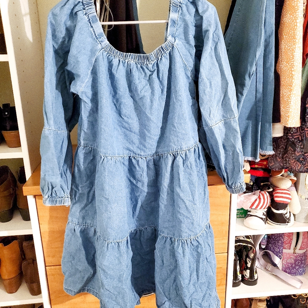 Be Mindful Tiered Denim Dress